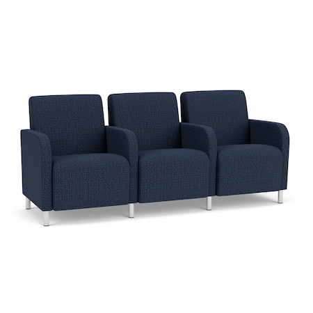 Lesro Siena Lounge Reception 3 Seat Tandem Seating, Brushed Steel, RF Blueberry Upholstery SN3103
